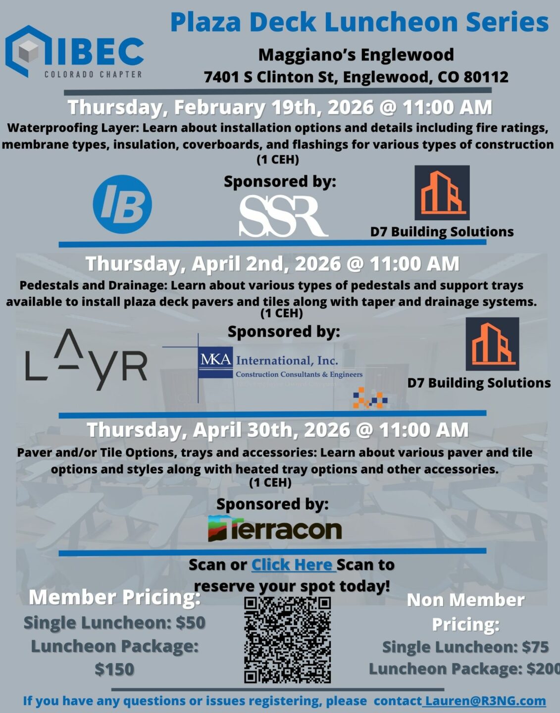 Flyer for IIBEC Colorado Chapter's Plaza Deck Luncheon Series.