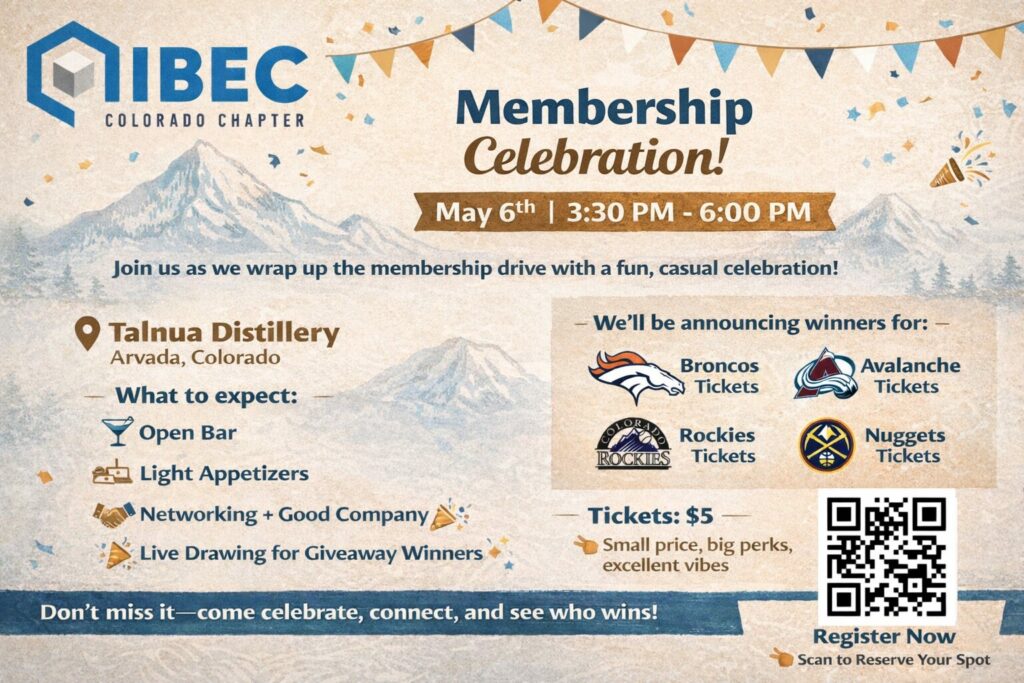 Flyer for the 2026 IIBEC Colorado Chapter membership celebration.