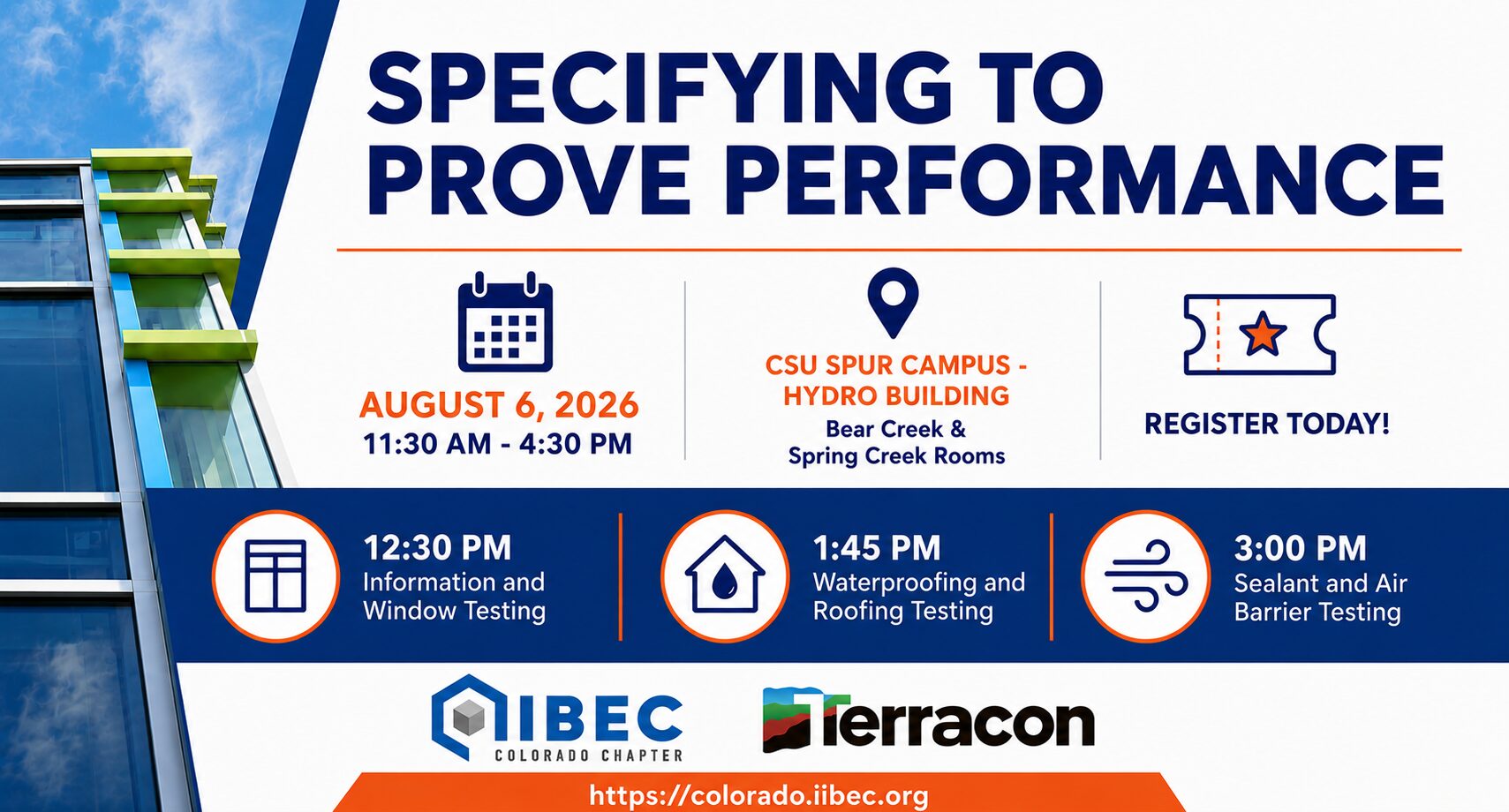 Banner for IIBEC Colorado Chapter's "Specifying to Prove Performance" event.